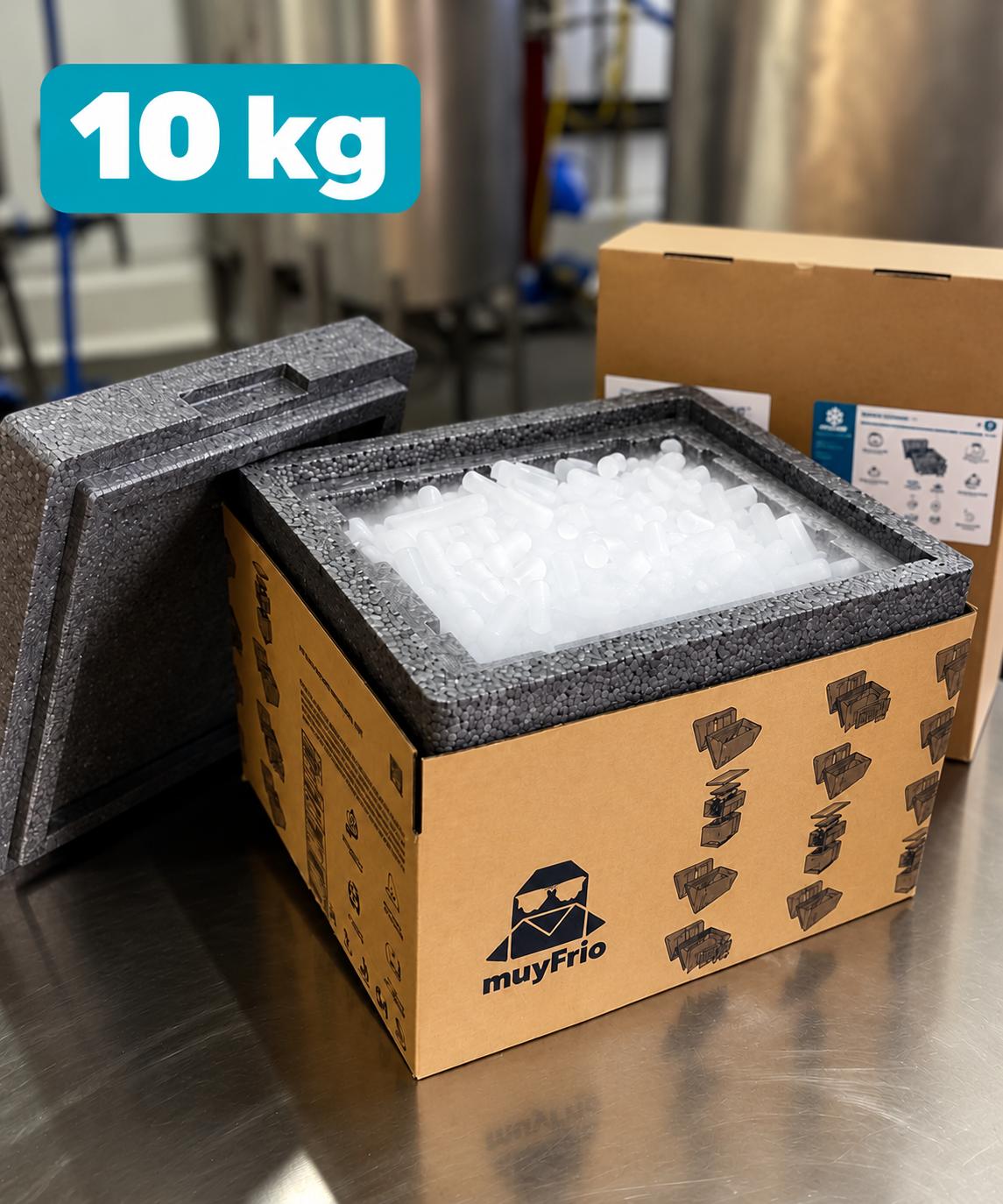 Hielo seco en pellets 10 kg — caja isotérmica muyFrío