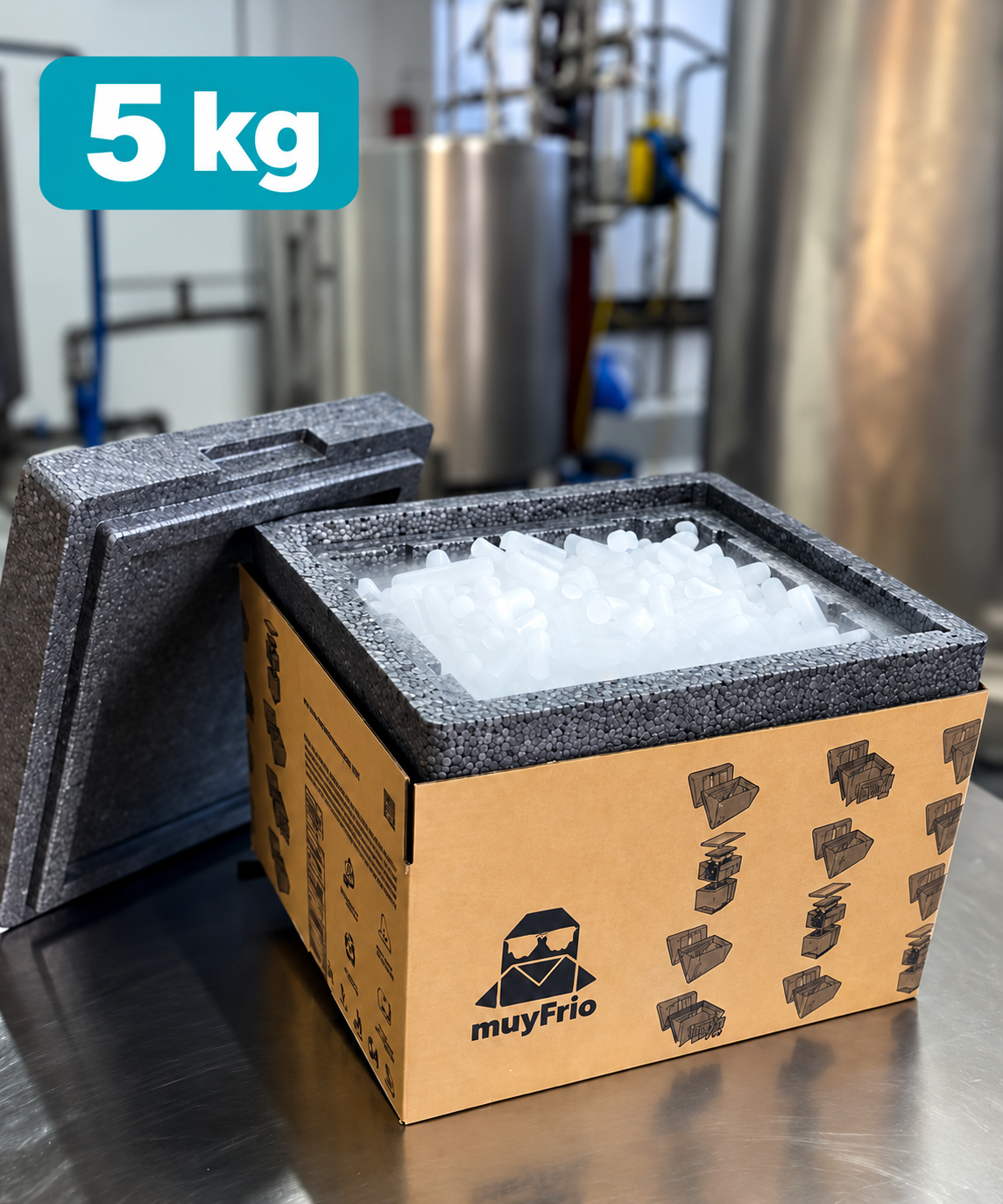 Hielo seco en pellets 5 kg — caja isotérmica muyFrío